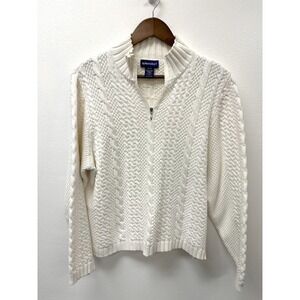 Vintage Splendor! Cotton Cable Knit Quarter Zip White M